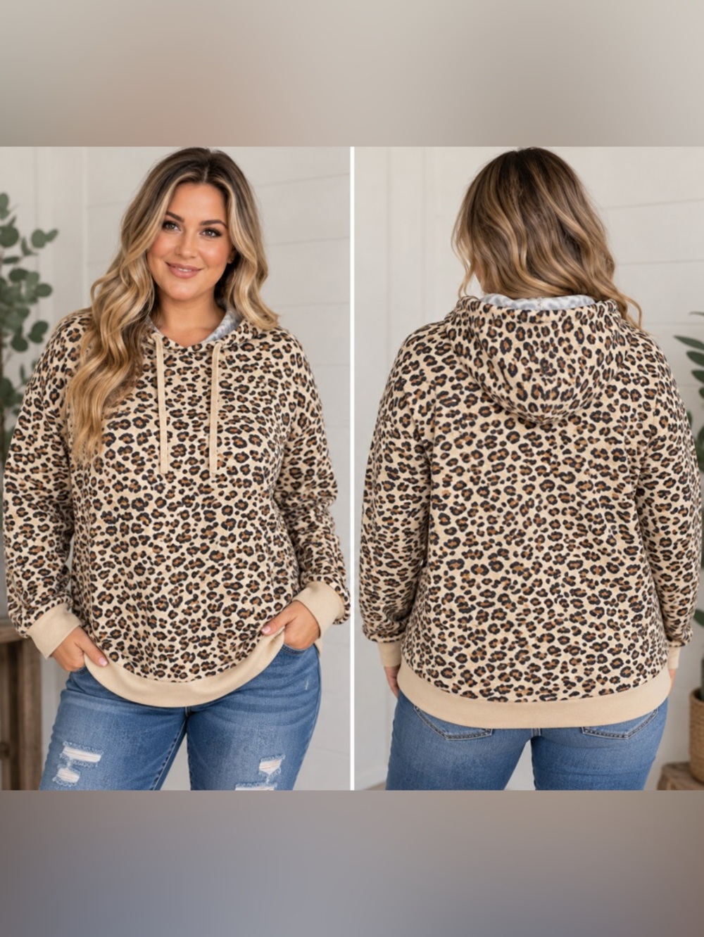 Emily Daniels Leopard Print Hoodie Pullover Animal Print Cozy